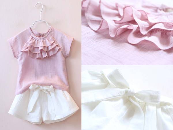 キッズベビー服トップスと短パンの2點(diǎn)セット女の子★ピンク/カジュアル パーティードレス バースデー撮影 90cm