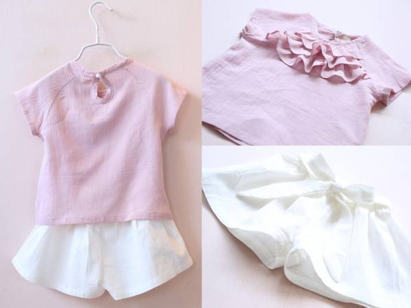 キッズベビー服トップスと短パンの2點(diǎn)セット女の子★ピンク/カジュアル パーティードレス バースデー撮影 90cm