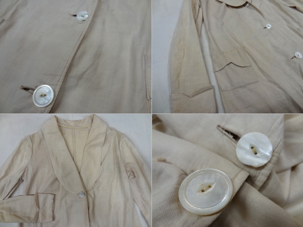  Vintage редкий 10S~30S редкость шаль цвет губчатая тыква воротник linen duster длинное пальто ракушка . кнопка белый неотбеленная ткань цвет бренд неизвестен 