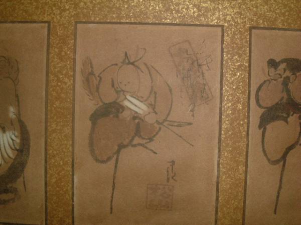:即決【セール】「大津絵X86」絵畫、屏風(fēng)、油彩〝札?