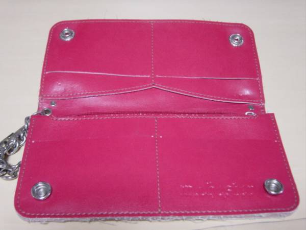 M CHESTER. leather made long wallet white & red chain attaching 