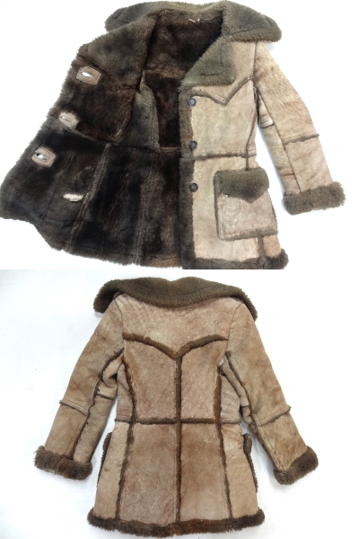  Vintage 70S rare lady's real mouton sheepskin half long coat . dark color boa hipi- pocket rare rare 