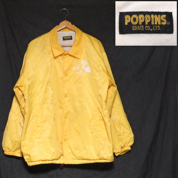 POPPINS ポピンズ ディズニー 国内 80's オールド ビンテージ ミッキーマウス スナップボタン ナイロン コーチ ジャケット 黄色 M 美品_画像1