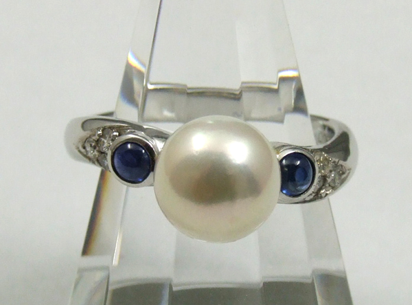 卸売 真珠（パール）指輪 在庫大処分！超得プライス！■ ◆ ★ ◆ Pt900（刻印有り）プラチナ台 ◆ ・ダイヤ サファイヤ２石使用 アコヤ真珠