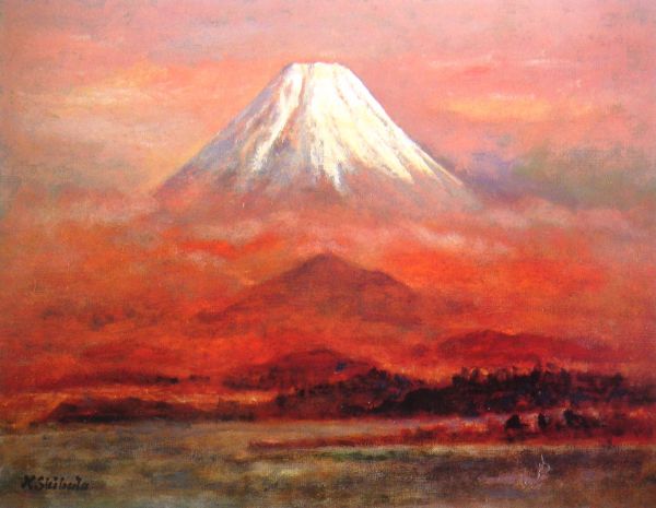 ◆芝田耕「富士(精進湖)」オフセット複製・木製額付・即決◆_富士山
