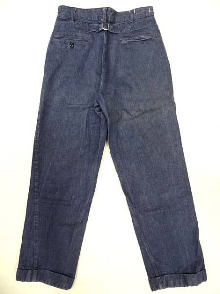  Vintage Anne noun специальный редкость 40S индиго Denim sinchi задний брюки из твила Denim брюки-чинос редкий мясо толщина ткань пряжка задний 