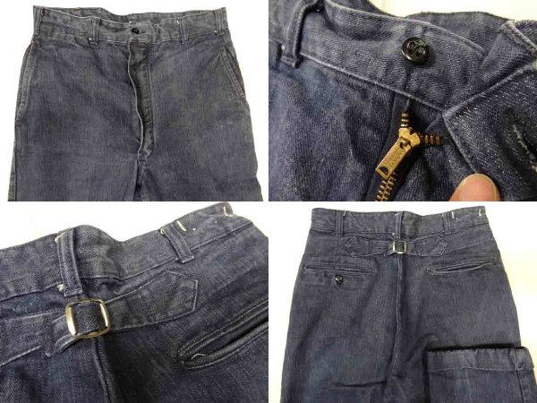  Vintage Anne noun специальный редкость 40S индиго Denim sinchi задний брюки из твила Denim брюки-чинос редкий мясо толщина ткань пряжка задний 