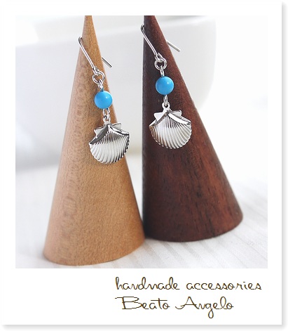 **+angelo+ metal shell . turquoise. earrings (p-006)S natural stone summer . titanium resin earrings * stock limit 