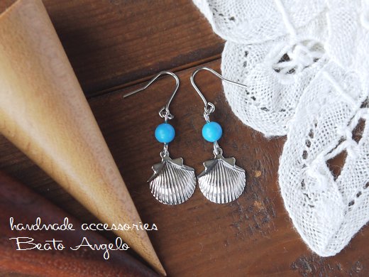 **+angelo+ metal shell . turquoise. earrings (p-006)S natural stone summer . titanium resin earrings * stock limit 