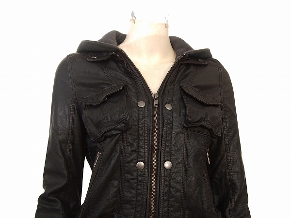 d beautiful goods * Anne shunt man * black leather * with a hood rider's jacket 38