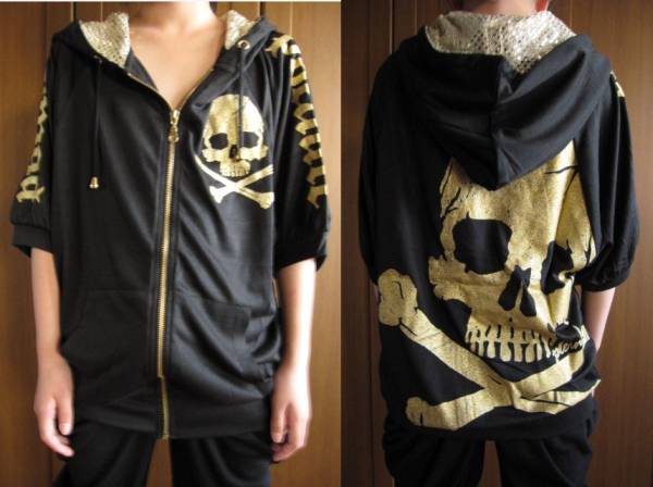 * снижение цены * новый товар *140* чёрный * Gold teka Skull * 7 минут рукав Parker * украшен блестками *