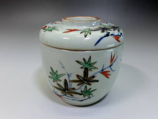 蓋物■紅葉 蓋茶碗 赤絵染付 蓋器(江戸后期～明治期)合わせ箱 鳩居堂 京焼 蓋鉢 古美術(shù) 時(shí)代物 骨董品■