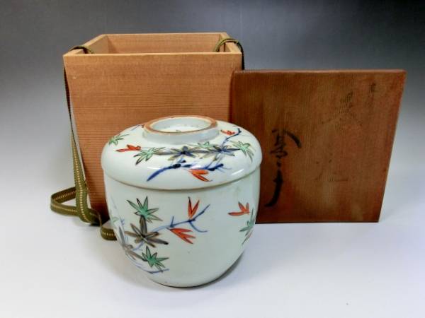 蓋物■紅葉 蓋茶碗 赤絵染付 蓋器(江戸后期～明治期)合わせ箱 鳩居堂 京焼 蓋鉢 古美術(shù) 時(shí)代物 骨董品■