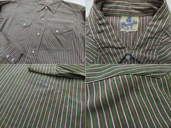 ビンテージ WRANGLER BLUE BELL ラングラー ブルーベル 希少 50S ストライプ柄 ファースト ウエスタン シャツ 1ST スナップ 刻印 サイズ XS