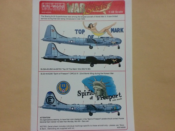 Kits-World　キッツワールド デカール 148080　1/48 B-29 スーパーフォートレス　爆撃機　Spirit 朝鮮戦争　アメリカ軍 ノーズアート_画像1