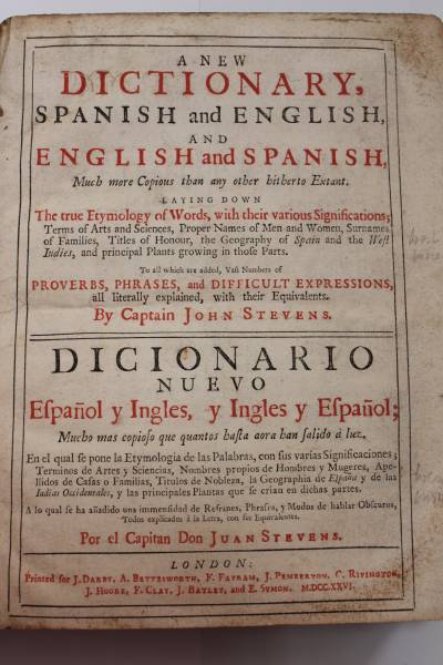 1726 J. Stevens のスペイン語・英語辞典 ロンドン 総革、稀覯本_画像2