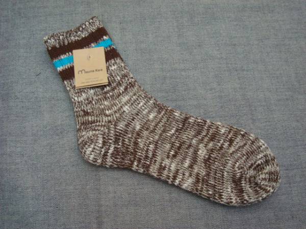 新品Mauna Kea(マウナケア)ソックス スラブネップ3本ライン LADIES Brown