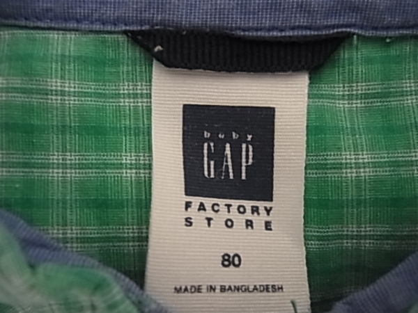 Ω babyGAP Ω★90cm★可愛いチェック柄長袖シャツ■グリーン■