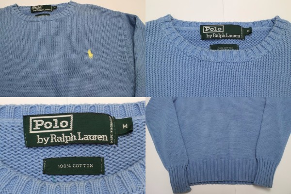 polo by ralph lauren ラルフローレン クルーネックコットンニット 水色 M_画像2