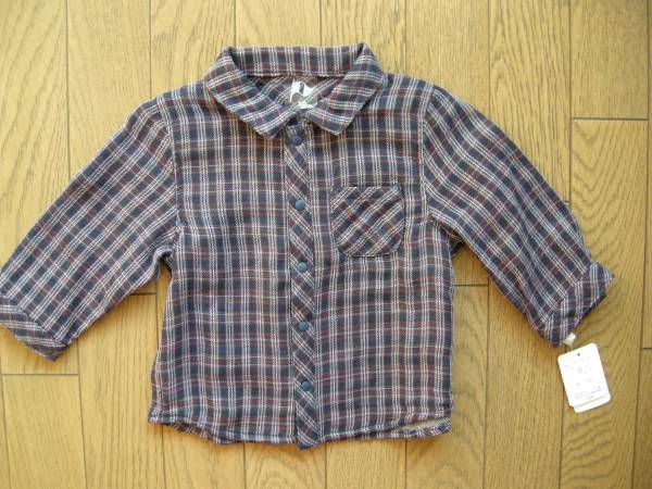 【新品】petit-iガーゼチェックシャツ・ブラウス1　８０　綿100%_画像1