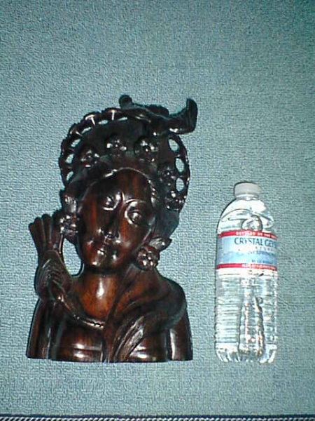 黒檀 無垢 女性木彫像(小) 女神と鳥髪飾 [中古品]★
