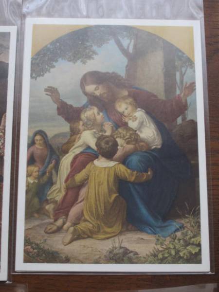  postcard * Vogel vo- gel ki list . child *1 Christianity picture Christmas card ..SINITE PARVULOS VENIRE AD ME VOGEL