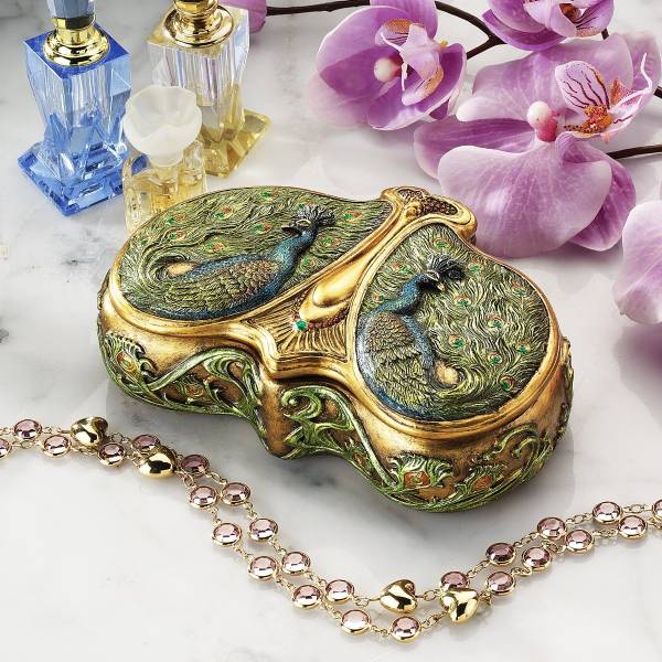 注目の 孔雀の彫刻の宝石箱 ジュエリーボックス美しい置物装飾西洋置物