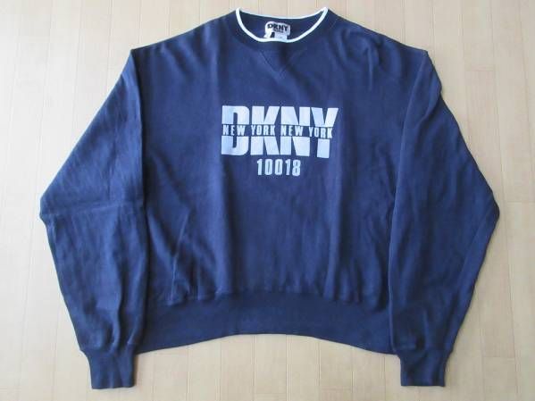 90's DKNY JEANS NEW YORK 前V スウェット M ネイビー ダナキャラン ジーンズ ニューヨーク トレーナーNYCビッグシルエット オーバーサイズ_画像1