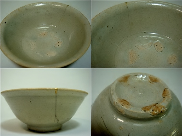 茶碗□李朝 平茶碗 時代物 古い碗 ひっつき痕 お茶道具 古玩 唐