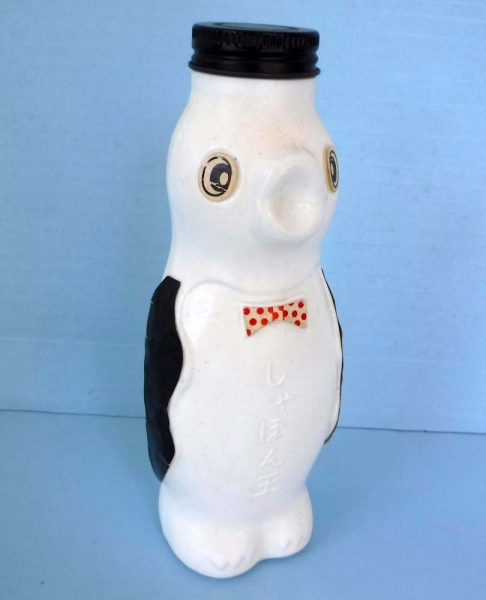 古く可愛いペンギン容器しゃぼん玉キャラ動物玩具ブリキ蓋レトロ昭和オモチャ骨董アンティーク駄菓子屋に有りそうな物品です。_画像1