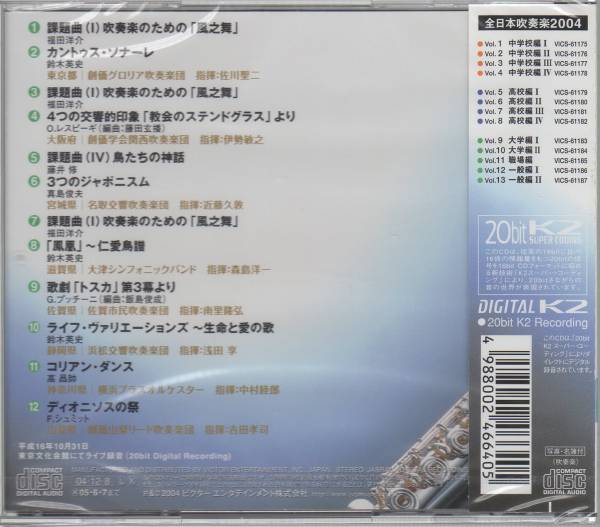 新品CD/全日本吹奏楽2004-13一般/創価競演/名取&大津の邦人作品_画像2