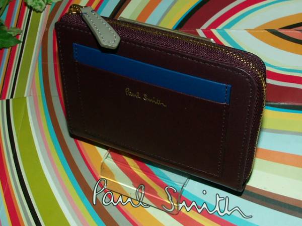 851Ｗ　新品本物即決　ポールスミス　Paul Smith　牛革　カラーポップ　Lラウンドジップ　財布　キーホルダー付き　ワイン