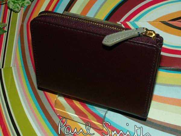 851Ｗ　新品本物即決　ポールスミス　Paul Smith　牛革　カラーポップ　Lラウンドジップ　財布　キーホルダー付き　ワイン