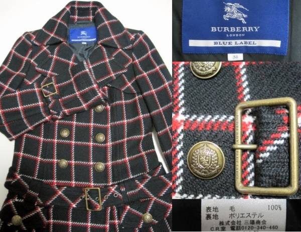 極美品 BURBERRY BLUE LABEL 希少チェック柄プリーツコート36ダウン吉川ひなのトレンチS篠田麻里子着カタログ金釦バーバリーブルーレーベル_画像3