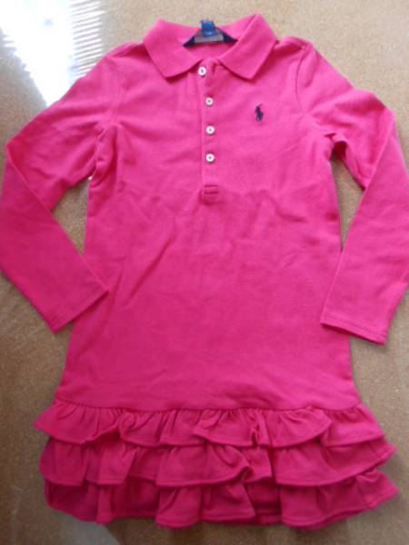 # Ralf # new goods 115cm pink. long sleeve Polo dress / hem 3 step frill 