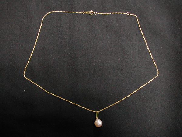 ■美品:イタリア製K18ネックレス 1粒真珠のトップ付　　 Dn145_画像1