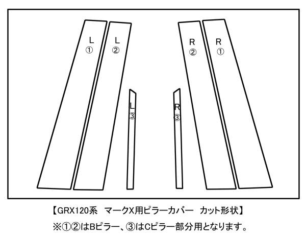 3Mダイノック◆GRX120系 マークX カーボンピラー 6P◆BK GRX121_シルバーカーボンバージョンもあります。