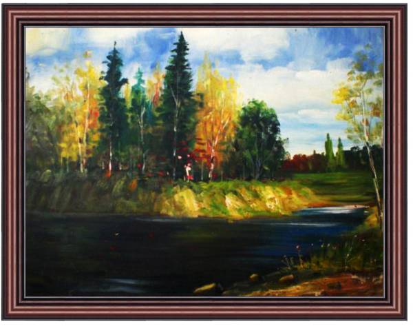 油絵　風景画　『湖畔』　30x40cm