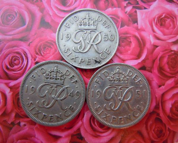 Установите 3 штуки Джорджа VI 6 Pence 1949/1950/1951
