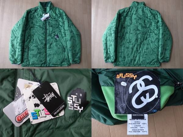 00's STUSSY リバーシブル THERMOLITE 中綿 ジャケット XL グリーン系 ステューシー サーモライト ブルゾン ダウン TEK TECHウェア Y2K古著