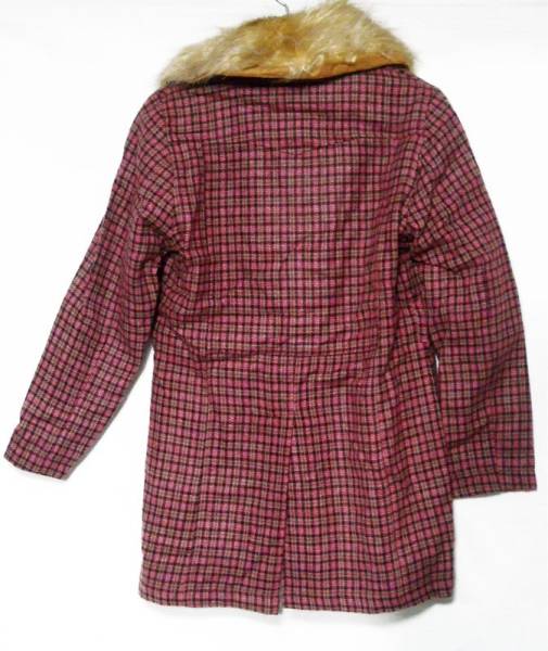 USA70\'s Vintage / collar fake fur / pink tartan coat 