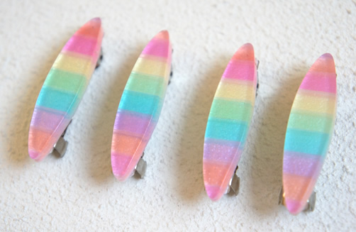  rainbow color Mini barrette surfboard type ( ellipse ) 4 piece (D-18)