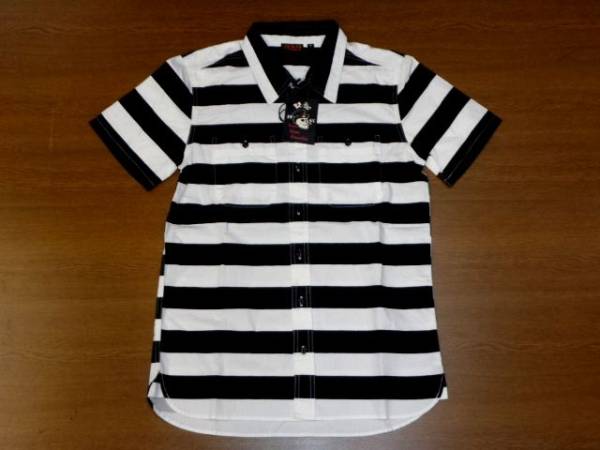 LOW BLOW KNUCKLE ボーダー シャツ[黒白Mサイズ]ロー ブロー ナックル 55402 BIKER BORDER 新品