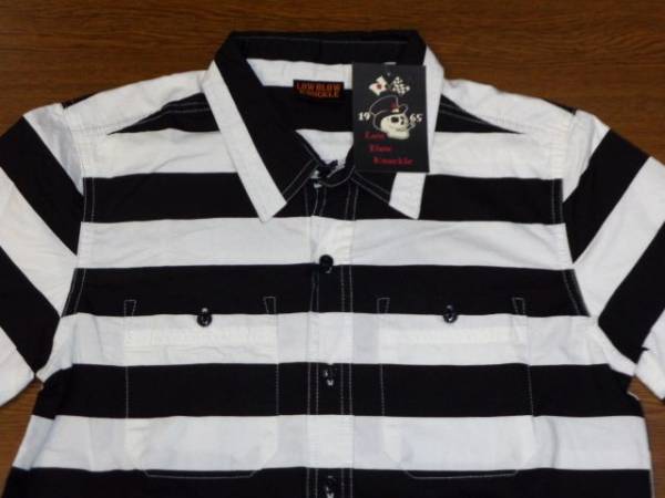 LOW BLOW KNUCKLE ボーダー シャツ[黒白Mサイズ]ロー ブロー ナックル 55402 BIKER BORDER 新品