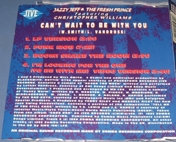 ★CDS★DJ Jazzy Jeff & The Fresh Prince/Can't Wait To Be With You (Blacksmith Remix)★Christopher Williams★Will Smith★CD SINGLE_画像2