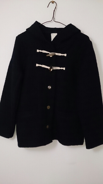  navy black border duffle coat squid li wool 100 L