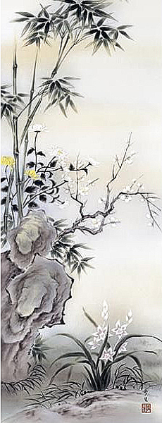  new goods .. axis four .. north mountain . raw shaku . hanging scroll picture flower flowers and birds 