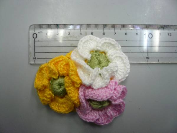 NY/ new / immediately *NY small articles author / hand made *. flower ×3 barrette / knitting wool S