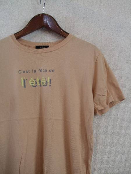 INEDベージュプリントTシャツ(USED)11815_画像2