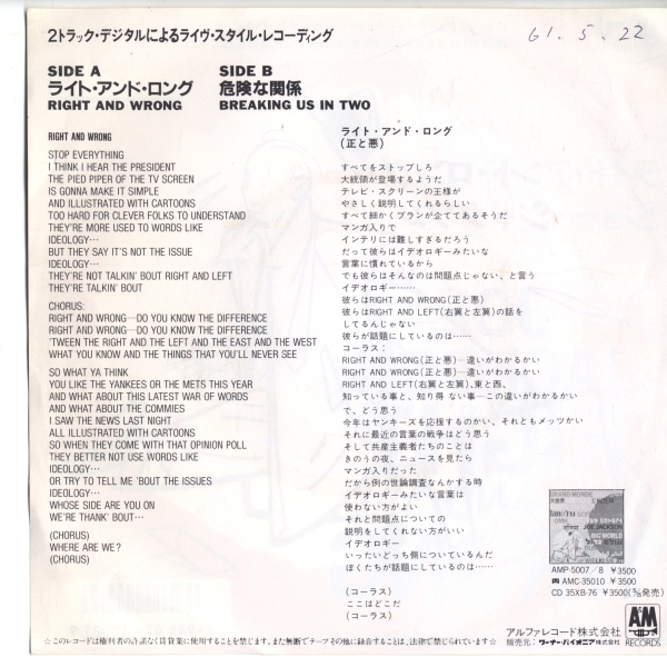 Joe Jackson 「Right And Wrong」国内盤サンプルEPレコード_画像3